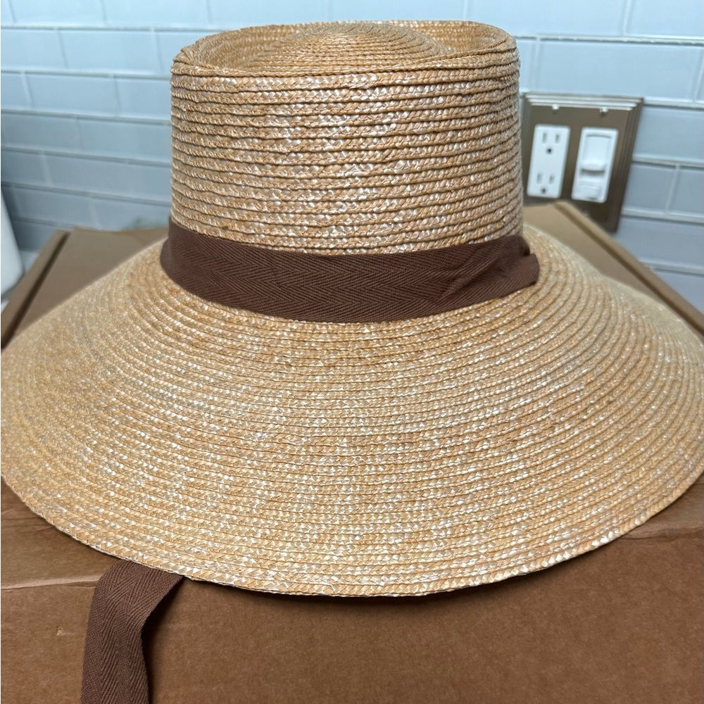 Lack Of Color Tan Straw Hat with Brown Band